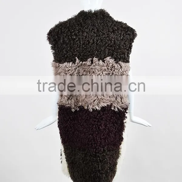 YR772 Genuine Curly Lamb Fur Vest Real Kalgan Sheep Block Color Patchwork Fur Waistcoat photo-2