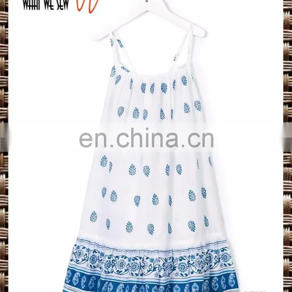 White Cotton Tiered Strappy Dress for 2-12 Years Girls High Quality Children Clothes 2017 Summer