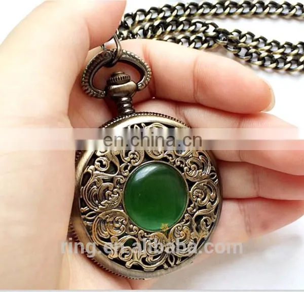 Western Classical Mechanical Gemstone Pocket Necklace Watch photo-3