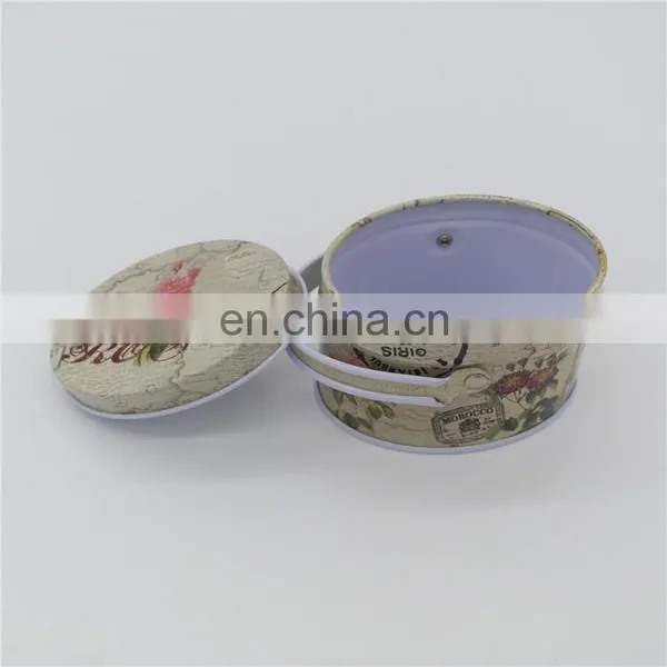 New Style Empty Cute Small Flat Round Cookie Tin Box Can With Handle photo-5
