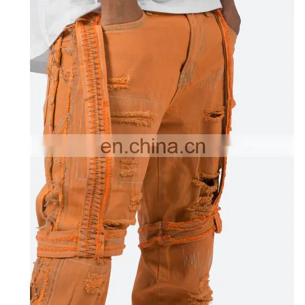 DiZNEW Custom Boot Cut Embroidered American Brand Style Bleach Tie Dyed Jeans Ripped Men photo-5