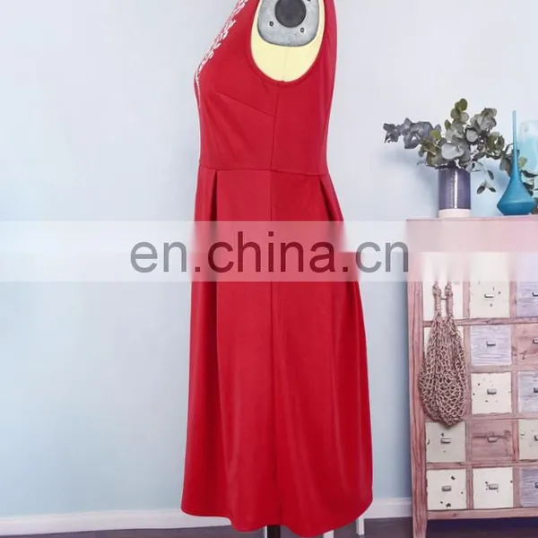 2019 Summer Women Girls Mommy and me Red Solid With Embroidery Flower Sleeveless Knee Length Work (this Link for Girls,1-8years) photo-6