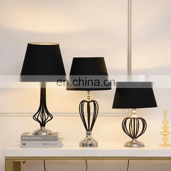 New Arrival Modern Popular Style Black Cotton Lampshade Metal Table Lamp for Bedroom photo-6