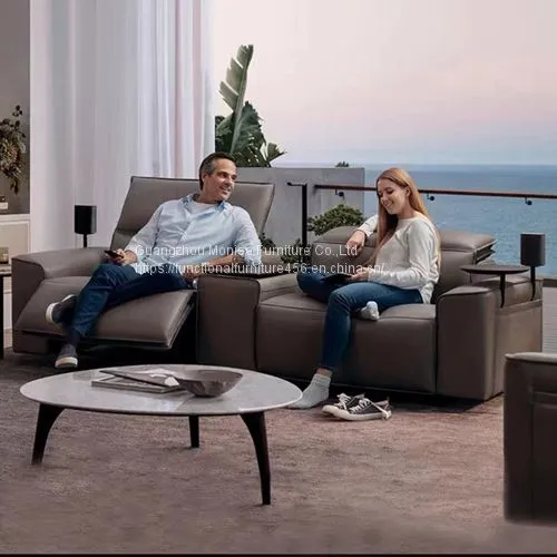 New Italian Minimalist Leather Coffee Table Sofa Combination Living Room Electric Smart Home Theater Audio-Visual Room Sofa photo-3