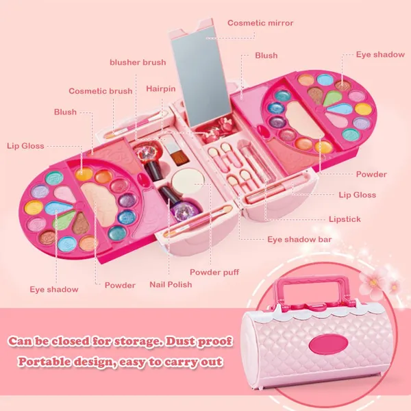 Kids Makeup Kit for Girls 28 in 1 Real Makeup Set Washable Cosmetic Set With Handbag Gifts for Girl 3+ Years photo-3