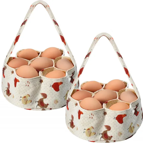 Egg Basket Mini Egg Collecting Bags Gathering Basket with 7 Pouches for Easter Farmhouse Chicken Hen Duck Goose Housewife Garden Transporting Storage