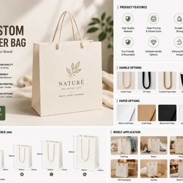 Custom Printed Paper Shopping Bag Luxury Gift Packaging Bag