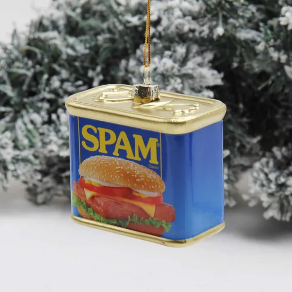 Wholesale Price Customized Navidad Xmas Christmas Tree Decorations Personalized Glass Blown Handmade Canned Ham Hanging Ornaments Factory