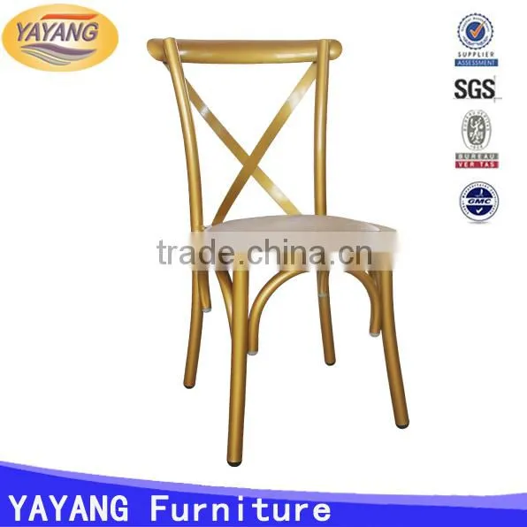 Popular Metal Iron PU Leather Seat Straw Cross Back Chair Stacking in Dining Chairs photo-5