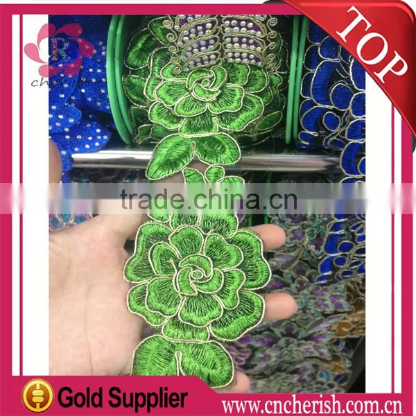 Wholesale Embroidery Polyester Stripe Laceappliques Embroidery Lace for Saree Dress
