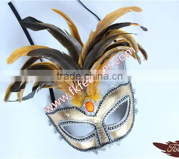 Gold Feather Mardi Gras Masquerade Birthday Party Mask With Cock Feather Mask photo-4