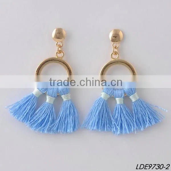 Gold Hoop With Colorful Silk Tassel Adorable Summer Fashion Earrings photo-2