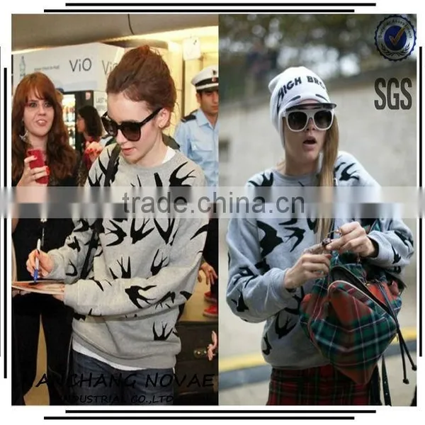 2014 New Fashion Autumn And Winter Women Hoodies Swallow Printing Thickening Loose-sleeved Pullover Sweater SweatShirt