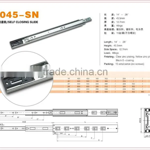 45mm Self Closing Drawer Slide Rail 1045-SN photo-2