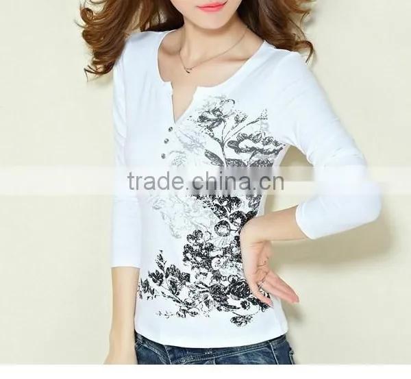 Long-sleeved Show Thin Funnel Collar T-shirt of Women v Neck t Shirt photo-6