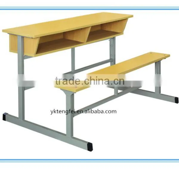 Standard Size of Double Wooden School Desk and Bench for Classroom photo-4