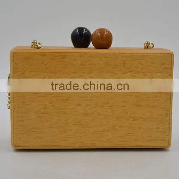 American Famous Brand Double Balls Lock Women Wooden Bag Evening Clutch Ladies Hard Case Day Clutches Minaudiere Handbag Purse Quality Choice photo-4
