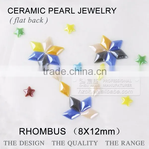 Ceramics Pearl 8*12mm Rhombus Flat Back Ceramic Rhinestone Factory Direct on Sales photo-2