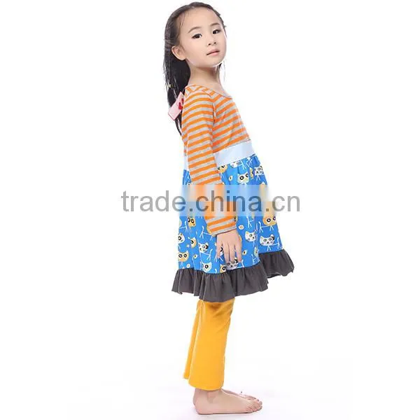 Fall Boutique Remake Fashion Beautiful Lovely Stripes Ruffle Top and Yellow Pant Children Clothes Wholesale photo-2