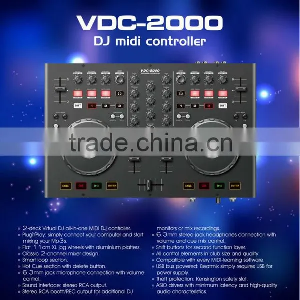 Top Selling Professional DJ Mixer Controller MIDI VDC-2000 With 2 Deck Virtual DJ for Sound System photo-6