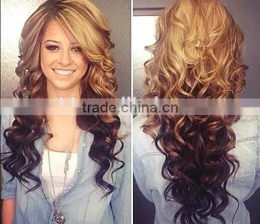 Ombre Two Tone Color Long Curly Synthetic Hair Wigs