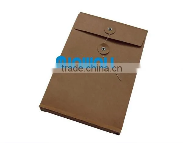 Custom design cheap brown kraft paper document bag/eyelet document paper bag with elastic closure