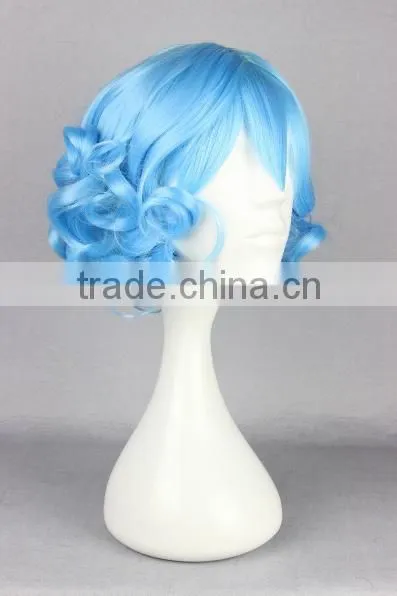Synthetic Short Blue Curls Wig Cosplay Full Wig Woman Wig N434 photo-2