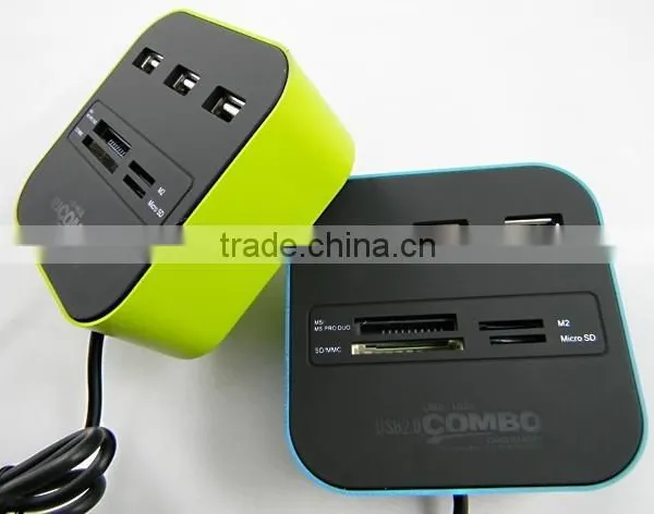 All in One Multi-card Reader With 3 Ports USB 2.0 Hub Card Reader Combo Usb Hub For SD/MMC/M2/MS photo-2