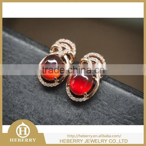 Elegant Ladies Garnet Czech Crystal Earring Orange Color Gemstone With 925 Sterling Silver photo-4