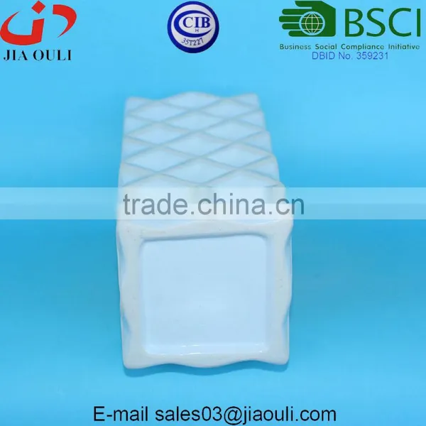 Tall Geometry Square Ceramic Vase White Glazed With Wash photo-6