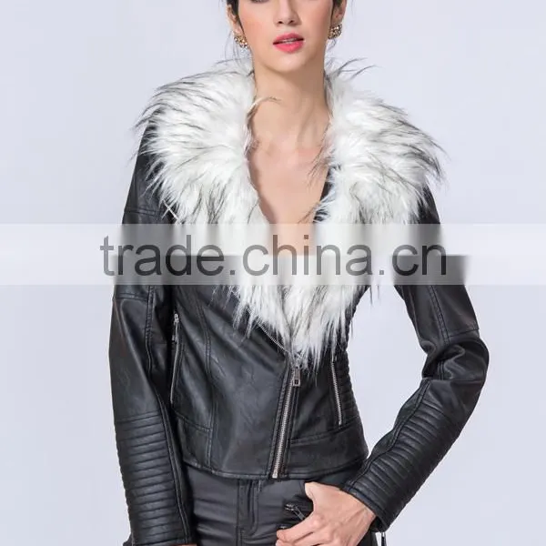 New Fashion Clothing Manufacturers Premium Women PU Jacket With Fur Collar photo-2