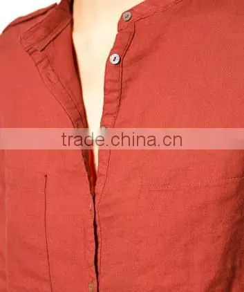 Banded Collar Blouse Shirts Two Pockets Casual Fashion Shirts for Ladies photo-5
