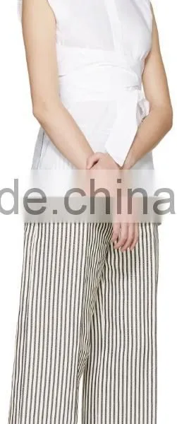 2016 Lady Fashionable Cheap White Belted Sleeveless Blouse photo-4