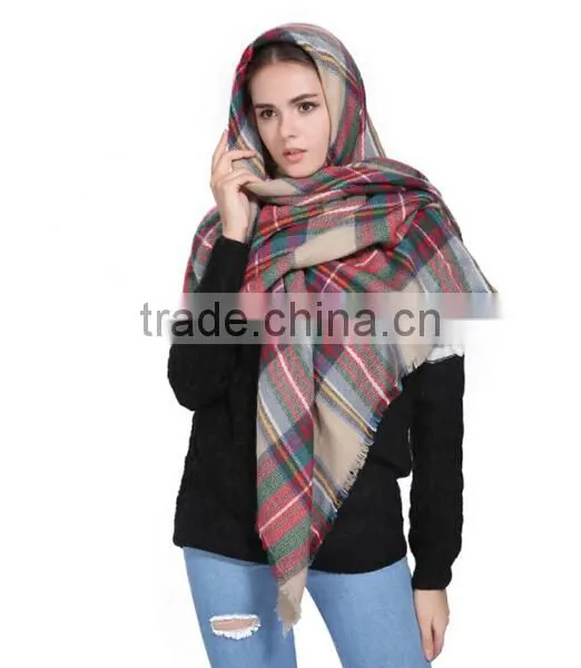 Bulk Wholesale New Early Spring Female and Male Scarf 5 Colors Printed Grid Fake Imated Cashmere Material Adult Cappa photo-5