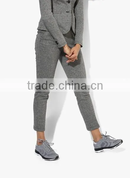 Woman Chinos Pants Slim Fit Latest Design Striped Grey Office Pants photo-2