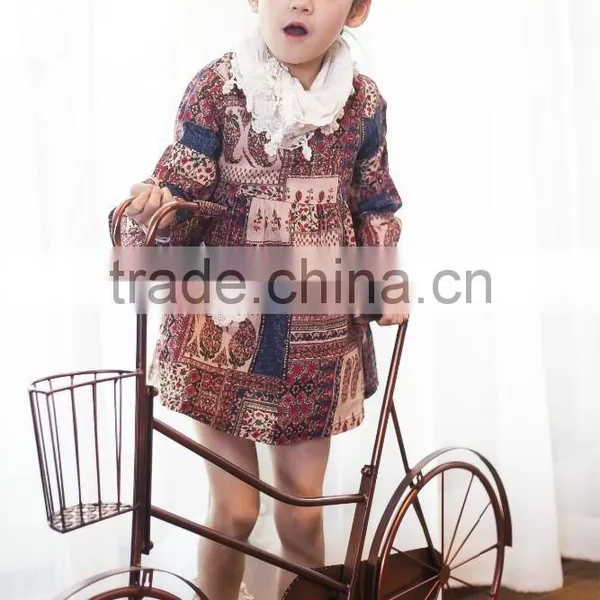 Cute Baby Girl Fall Clothes Korean Style Vintage Palace Wind Pattern Girls Dress photo-2