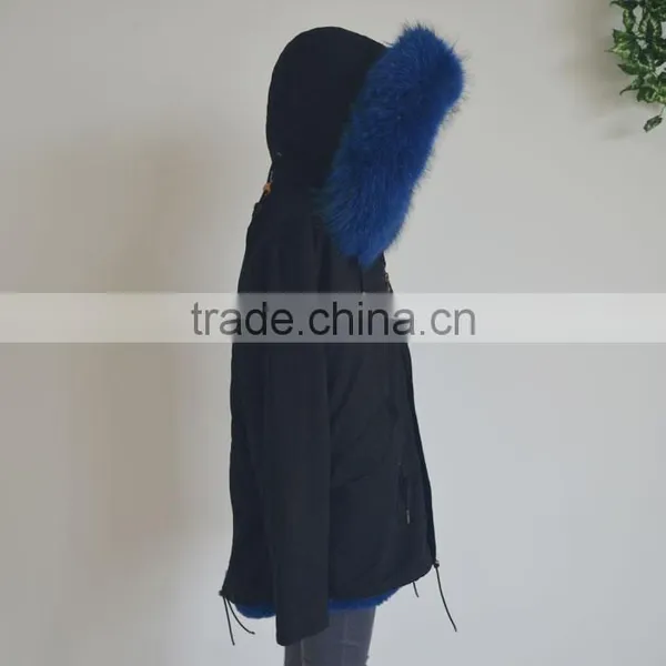 Myfur Hot Sale Black Cotton Women Men Parka With Real Black Raccoon Fur Collar Trimmed Hood photo-6