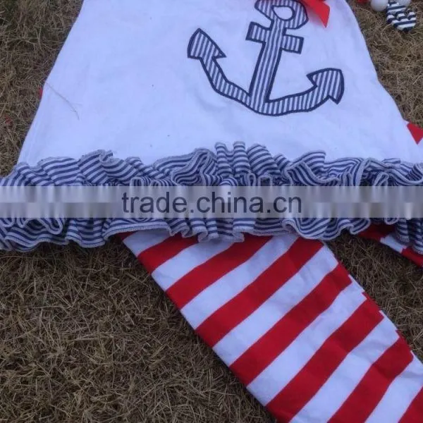2015 New Hot Sell Anchor Red White Girl Outfits With Matching Necklace and Bow Wholesale Set photo-6
