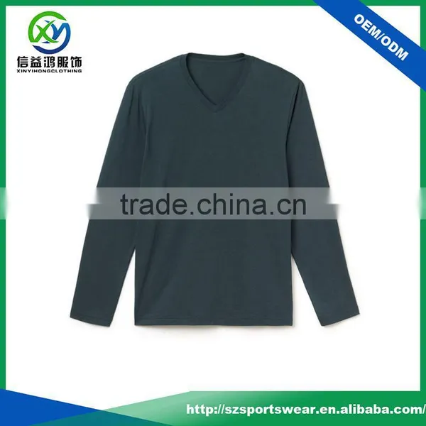 Fashion Design High Quality Long Sleeve V-neck 95 Cotton /5 Elastane T-shirt for Men photo-3