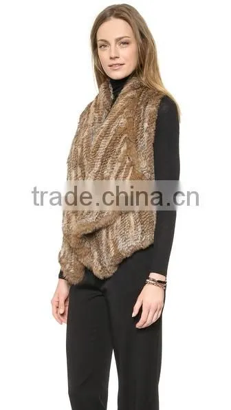 YR284 Women Yarn and Real Rabbit Fur Knitted Vest With Elastic photo-4