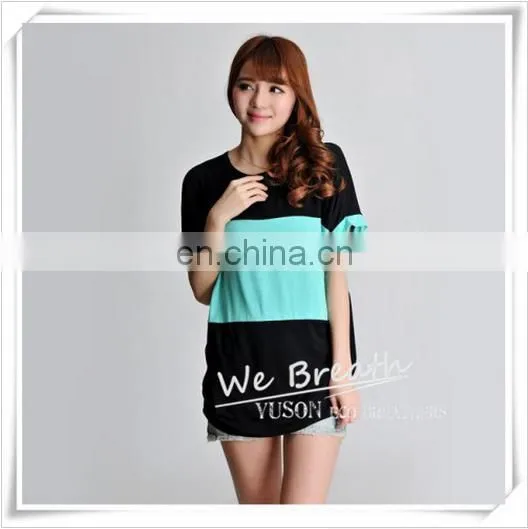 Bamboo Jersey Summer Short Sleeves T-shirt With Big Color Block Matching Soft photo-3