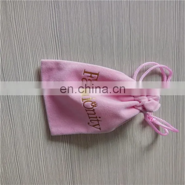 Cheaper ! Custom Size Pink Drawstring Double Face Gold Logo Foil Velvet Packaging Bags photo-2