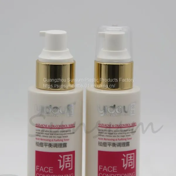 Screen Printing Handling 100ml Plastic Cosmetic Lotion Bottle With Golden Pump photo-5