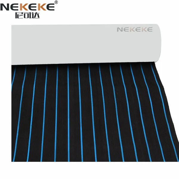 6 MM Boat Marine EVA Foam Flooring Faux Black +Blue Lines Teak Decking photo-5