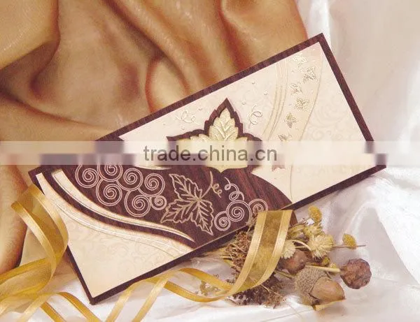 Newest 2016 Blank Inserts Printable Rectangle Leaf Wooden Designed Wedding Cards photo-3