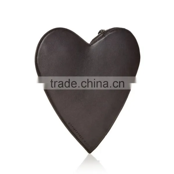 Heart Shaped Black Plain Leather Clutch Bags Hand Bag Handbag for Women photo-3