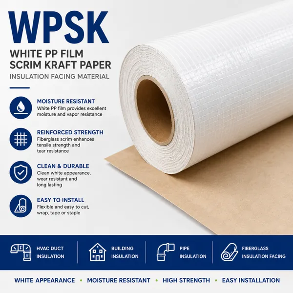 Weißes PSK-Facing mit PP-Scrim und Kraft für Metallbau- und Dämmanwendungen