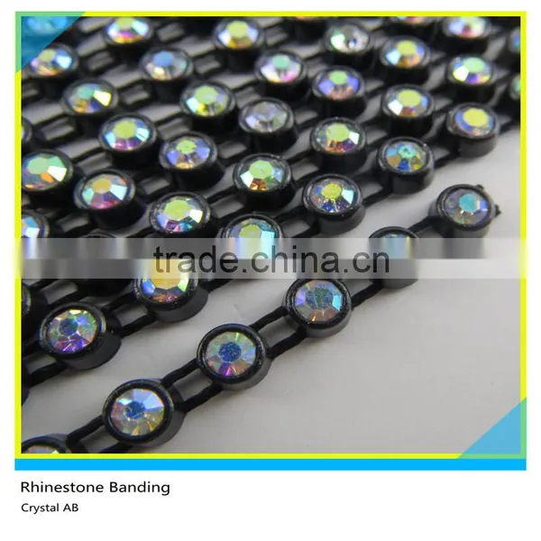 Plastic Cup Rhinestone Sew on Ss10 3mm Crystal White Black Banding 1x180 Pcs 10 Yards photo-2