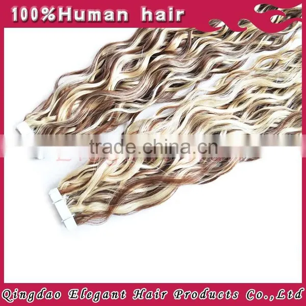 No Chemical 100% Peruvian Virgin Human Hair Highlight Color Curly Tape Hair Extensions photo-2