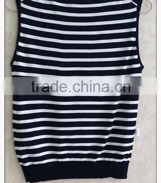 Vintage Stripe Handmade Knitting Wear Crew Neck OL Vest photo-2
